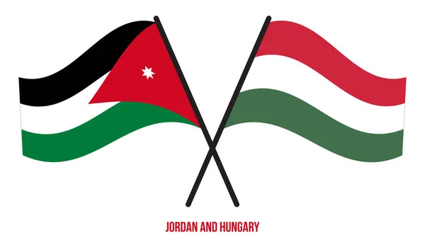 Ιορδανία Και Ουγγαρία Σημαίες Σταυρωμένα Και Κυματίζοντας Επίπεδη Στυλ Επίσημη — Διανυσματικό Αρχείο