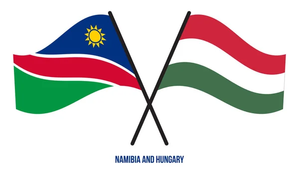 Namibia Hungría Banderas Cruzadas Ondeando Estilo Plano Proporción Oficial Colores — Vector de stock