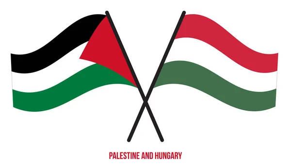 Παλαιστίνη Και Ουγγαρία Σημαίες Διασταυρώθηκαν Και Κυματίζουν Επίπεδη Στυλ Επίσημη — Διανυσματικό Αρχείο