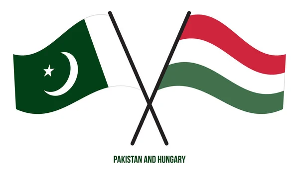 Pakistan Hongarije Vlaggen Gekruist Zwaaien Platte Stijl Officiële Proportie Juiste — Stockvector