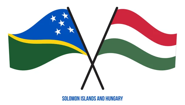 Islas Salomón Hungría Banderas Cruzadas Ondeando Estilo Plano Proporción Oficial — Vector de stock