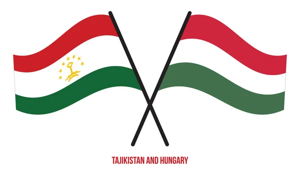 Die Flaggen Tadschikistans Und Ungarns Wehten Flachen Stil Offiziell Korrekte — Stockvektor