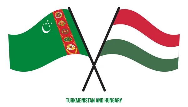 Turkmenistan Und Ungarn Schwenkten Flaggen Flachen Stil Offiziell Korrekte Farben — Stockvektor