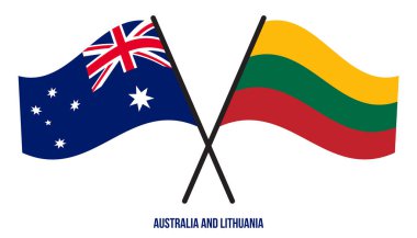 Avustralya ve Litvanya Bayrakları Çapraz ve Sallanan Düz Stil. Resmi Orantı. Renkleri Düzelt.