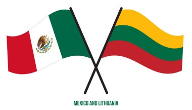 Meksika ve Litvanya Bayrakları Çarpıştı ve Sallanan Düz Stil. Resmi Orantı. Renkleri Düzelt.