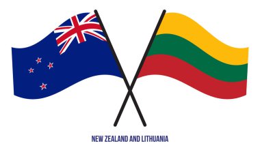 Yeni Zelanda ve Litvanya Bayrakları Çapraz ve Dalgalı Düz Tarz. Resmi Orantı. Renkleri Düzelt.