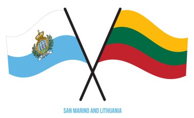 San Marino ve Litvanya Bayrakları Çapraz ve Sallanan Düz Stil. Resmi Orantı. Renkleri Düzelt.
