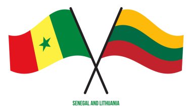Senegal ve Litvanya Bayrakları Çarpıştı ve Sallanan Düz Stil. Resmi Orantı. Renkleri Düzelt.