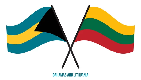 Bahamas Lituania Banderas Cruzadas Ondeando Estilo Plano Proporción Oficial Colores — Vector de stock