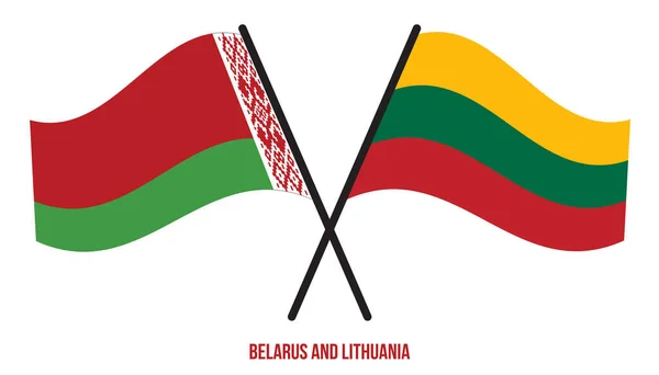 Bielorrusia Lituania Banderas Cruzadas Ondeando Estilo Plano Proporción Oficial Colores — Vector de stock