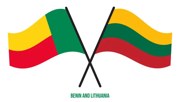 Banderas Benín Lituania Cruzadas Ondeando Estilo Plano Proporción Oficial Colores — Vector de stock