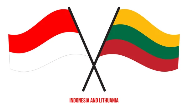 Indonesia Lituania Banderas Cruzadas Ondeando Estilo Plano Proporción Oficial Colores — Vector de stock
