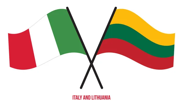 Banderas Italia Lituania Cruzadas Ondeando Estilo Plano Proporción Oficial Colores — Vector de stock