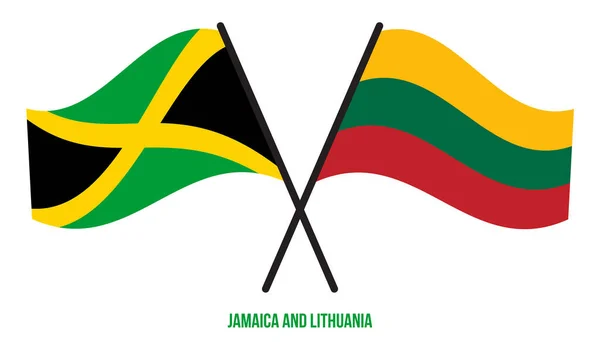 Jamaica Lituânia Bandeiras Cruzadas Acenando Estilo Plano Proporção Oficial Cores —  Vetores de Stock