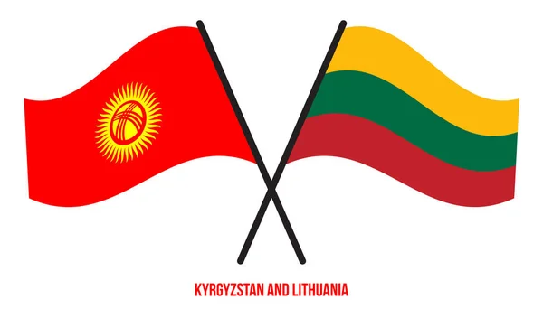 Kirgisische Und Litauische Flaggen Wurden Gekreuzt Und Geschwenkt Offiziell Korrekte — Stockvektor