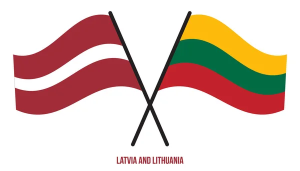 Letonia Lituania Banderas Cruzadas Ondeando Estilo Plano Proporción Oficial Colores — Vector de stock