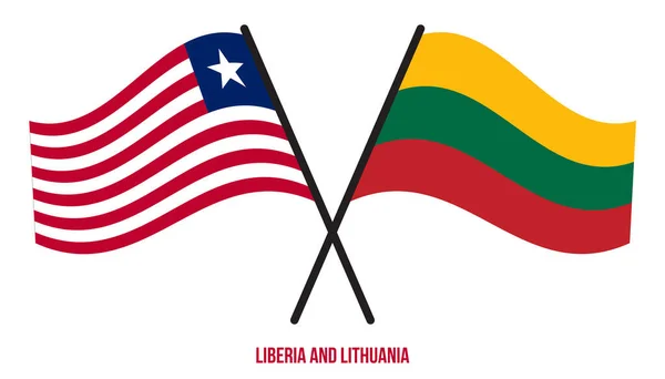 Liberia Lituania Banderas Cruzadas Ondeando Estilo Plano Proporción Oficial Colores — Vector de stock