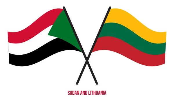 Banderas Sudán Lituania Cruzadas Ondeando Estilo Plano Proporción Oficial Colores — Vector de stock
