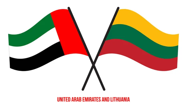 Emiratos Árabes Unidos Lituania Banderas Cruzadas Ondeando Estilo Plano Proporción — Vector de stock