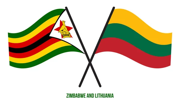 Die Flaggen Simbabwes Und Litauens Wehten Flachen Stil Offiziell Korrekte — Stockvektor