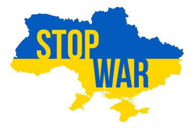 Ukrayna Haritası ve Savaş Durdurma Tipografisi. Ukrayna için dua et. Savaşı durdurun. Rus İstilası Ukrayna Vektör İllüstrasyonunda.