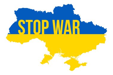Ukrayna Haritası ve Savaş Durdurma Tipografisi. Ukrayna için dua et. Savaşı durdurun. Rus İstilası Ukrayna Vektör İllüstrasyonunda.
