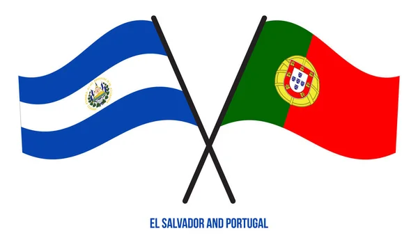 Bandeiras Salvador Portugal Cruzadas Acenando Estilo Plano Proporção Oficial Cores —  Vetores de Stock