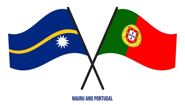 Banderas Nauru Portugal Cruzadas Ondeando Estilo Plano Proporción Oficial Colores — Vector de stock