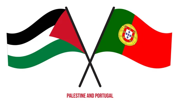 Palestina Och Portugal Flaggor Korsade Och Viftade Platt Stil Officiell — Stock vektor