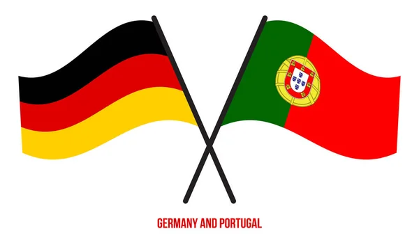 Die Flaggen Von Deutschland Und Portugal Wehten Flach Offiziell Korrekte — Stockvektor