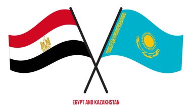 Mısır ve Kazakistan Bayrakları Çapraz ve Sallanan Düz Tarz. Resmi Orantı. Renkleri Düzelt.