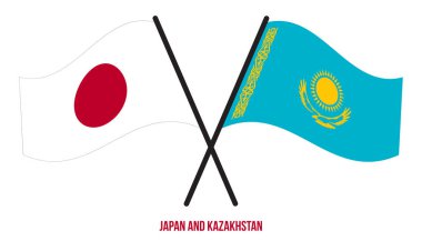 Japonya ve Kazakistan Bayrakları Çapraz ve Sallanan Düz Tarz. Resmi Orantı. Renkleri Düzelt.
