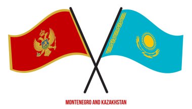 Karadağ ve Kazakistan Bayrakları Çarpıştı ve Sallanan Düz Tarz. Resmi Orantı. Renkleri Düzelt.