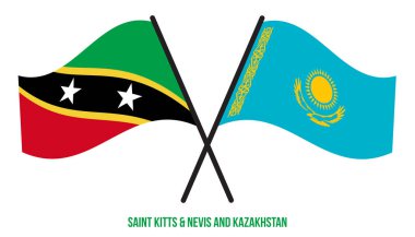 Saint Kitts & Nevis ve Kazakistan Bayrakları Çarpıştı ve Düz Sallanıyor. Resmi Orantı.