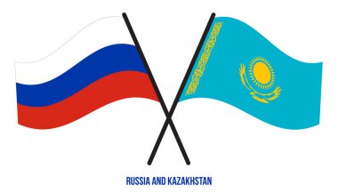 Rusya ve Kazakistan Bayrakları Çapraz ve Sallanan Düz Tarz. Resmi Orantı. Renkleri Düzelt.