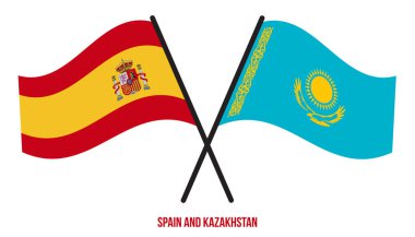 İspanya ve Kazakistan Bayrakları Çapraz ve Sallanan Düz Tarz. Resmi Orantı. Renkleri Düzelt.