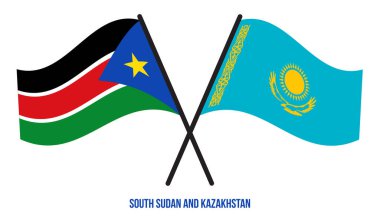 Güney Sudan ve Kazakistan bayrakları çapraz ve düz dalgalı. Resmi Orantı. Renkleri Düzelt.