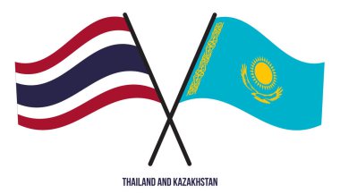 Tayland ve Kazakistan bayrakları çaprazlandı ve düz sallandı. Resmi Orantı. Renkleri Düzelt.