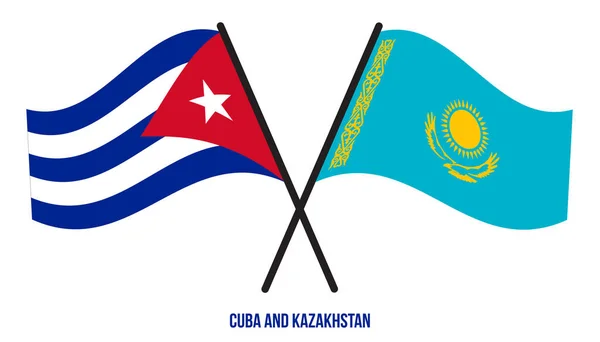 Cuba Kazakhstan Flags Crossed Waving Flat Style Official Proportion Correct — Stock Vector