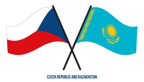 Флаги Чехии Казахстана Пересекаются Машут Плоским Стилем Официальная Доля Правильные — стоковый вектор