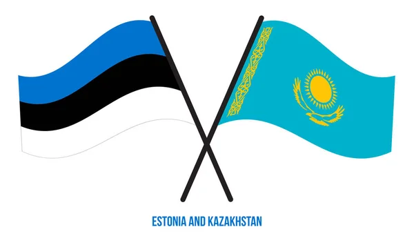 Эстония Казахстан Пересекли Размахивают Плоскими Флагами Официальная Доля Правильные Цвета — стоковый вектор