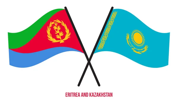 Флаги Эритреи Казахстана Пересекаются Машут Плоским Стилем Официальная Доля Правильные — стоковый вектор