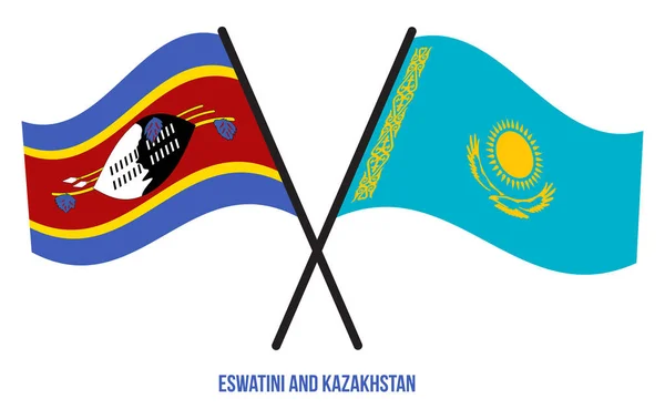 Eswatini Kazakhstan Flags Crossed Waving Flat Style Официальная Доля Правильные — стоковый вектор