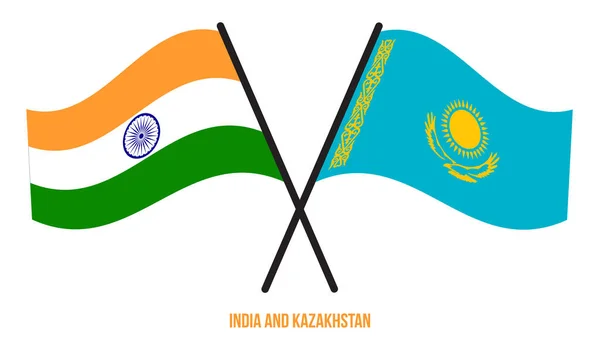 India Kazachstan Vlaggen Gekruist Zwaaien Platte Stijl Officiële Proportie Juiste — Stockvector