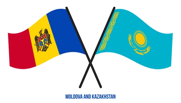 Флаги Молдавии Казахстана Пересекли Размахивают Плоским Стилем Официальная Доля Правильные — стоковый вектор