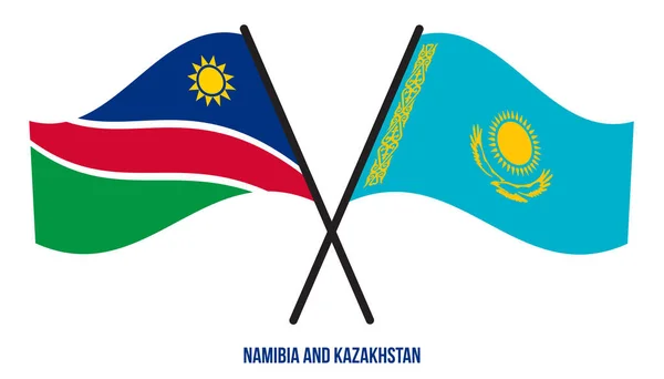 Namibia Kazajstán Banderas Cruzadas Ondeando Estilo Plano Proporción Oficial Colores — Vector de stock