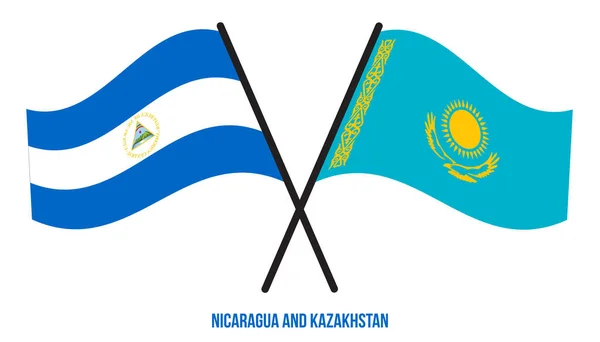 Nicaragua Kazachstan Vlaggen Gekruist Zwaaien Vlakke Stijl Officiële Proportie Juiste — Stockvector