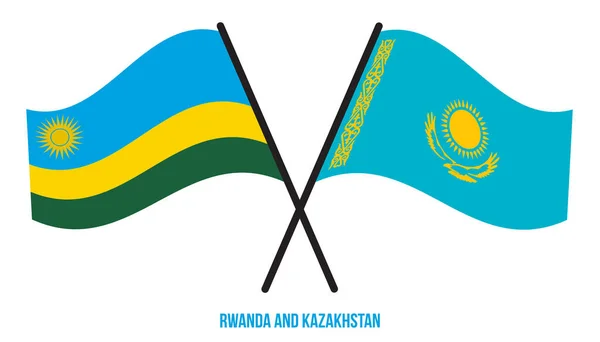 Руанда Казахстан Пересекли Помахали Плоским Стилем Официальная Доля Правильные Цвета — стоковый вектор