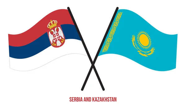 Сербия Казахстан Пересекли Размахивают Плоскими Флагами Официальная Доля Правильные Цвета — стоковый вектор