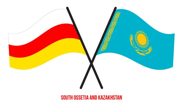 Южная Осетия Казахстан Пересекли Размахивают Плоскими Флагами Официальная Доля Правильные — стоковый вектор